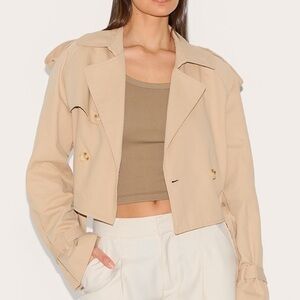 Beige Cropped Belted Hem Trench Coat